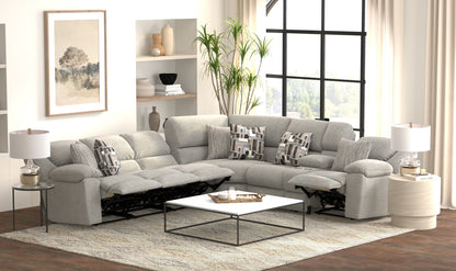 Quinn - 3 Piece Reclining Sectional With 4 Reclining Seats, Storage Arms, Storage Console With Lights, And Drop Down Table - Nature