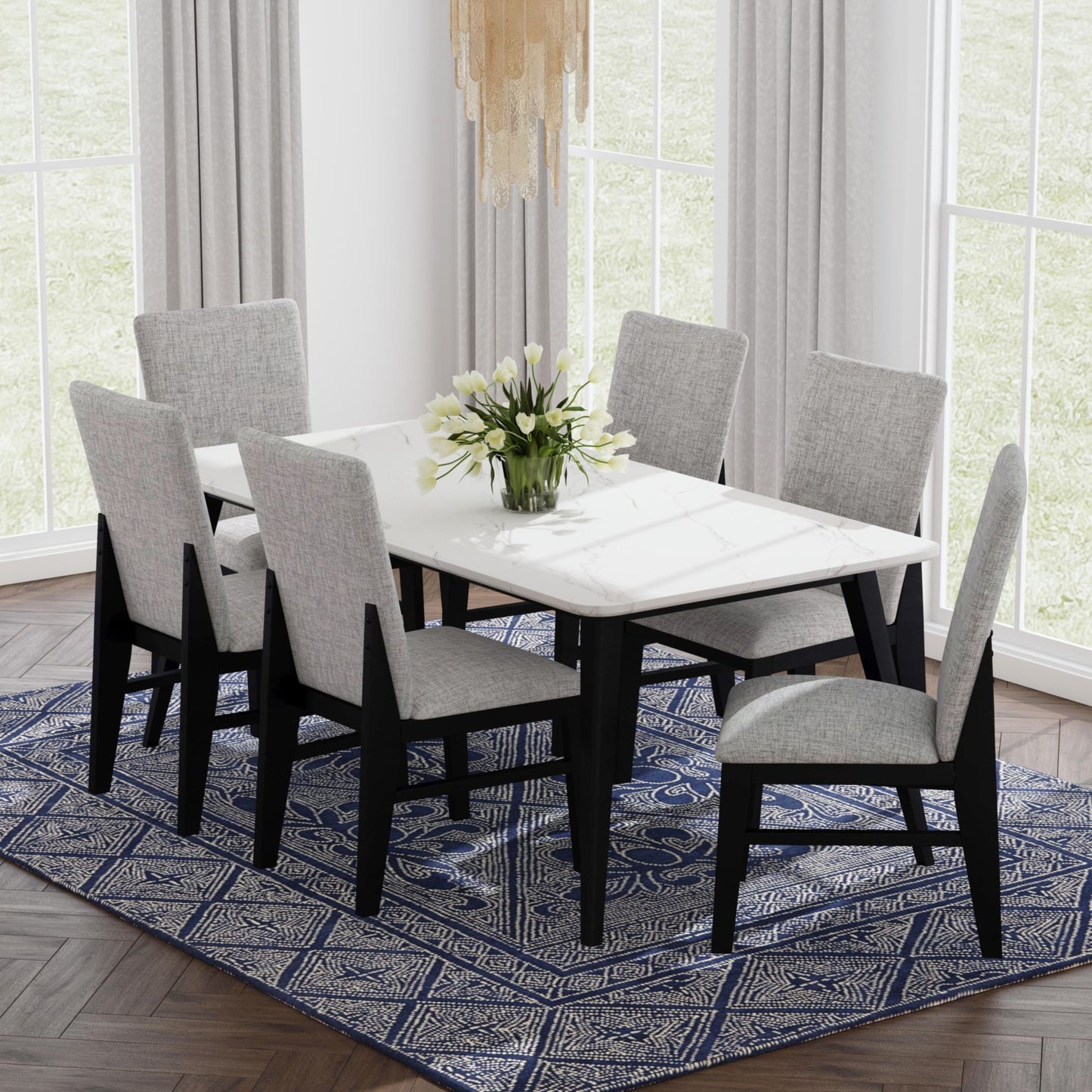 Marlene - Dining Table With White Faux Marble Top - White