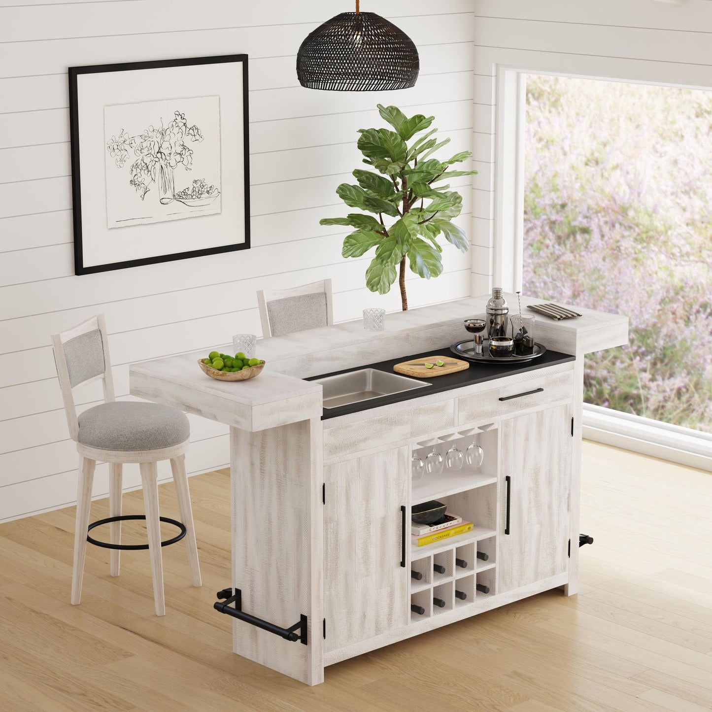 Rogen Rustic - Bar Table With Ice Tray, USB And Power - Rustic White