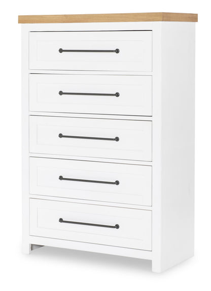 Horizons - 5 Drawers Chest - Pure White / Natural Oak