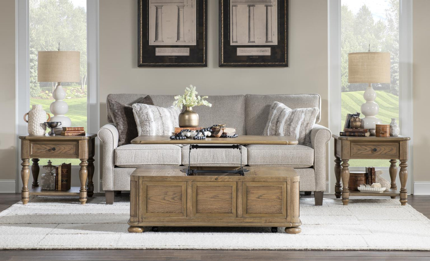 Nolan - Lift Top Cocktail Table With Casters - Dusted Barley
