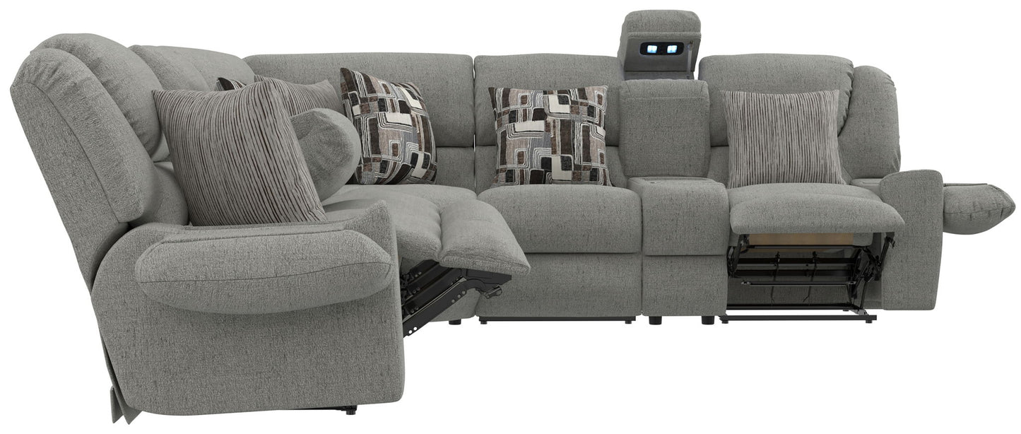 Quinn - 3 Piece Reclining Sectional With 4 Reclining Seats, Storage Arms, Storage Console With Lights, And Drop Down Table - Nature