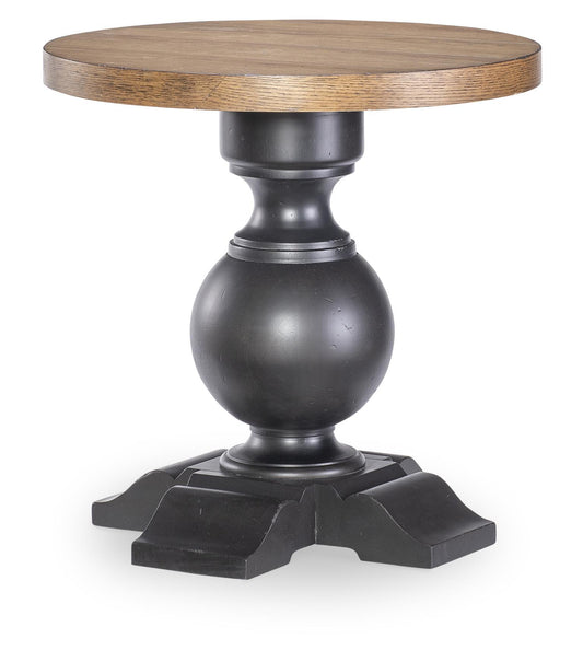 Vintage Market - Urn Base End Table - Barnwood Oak And Kettle Black