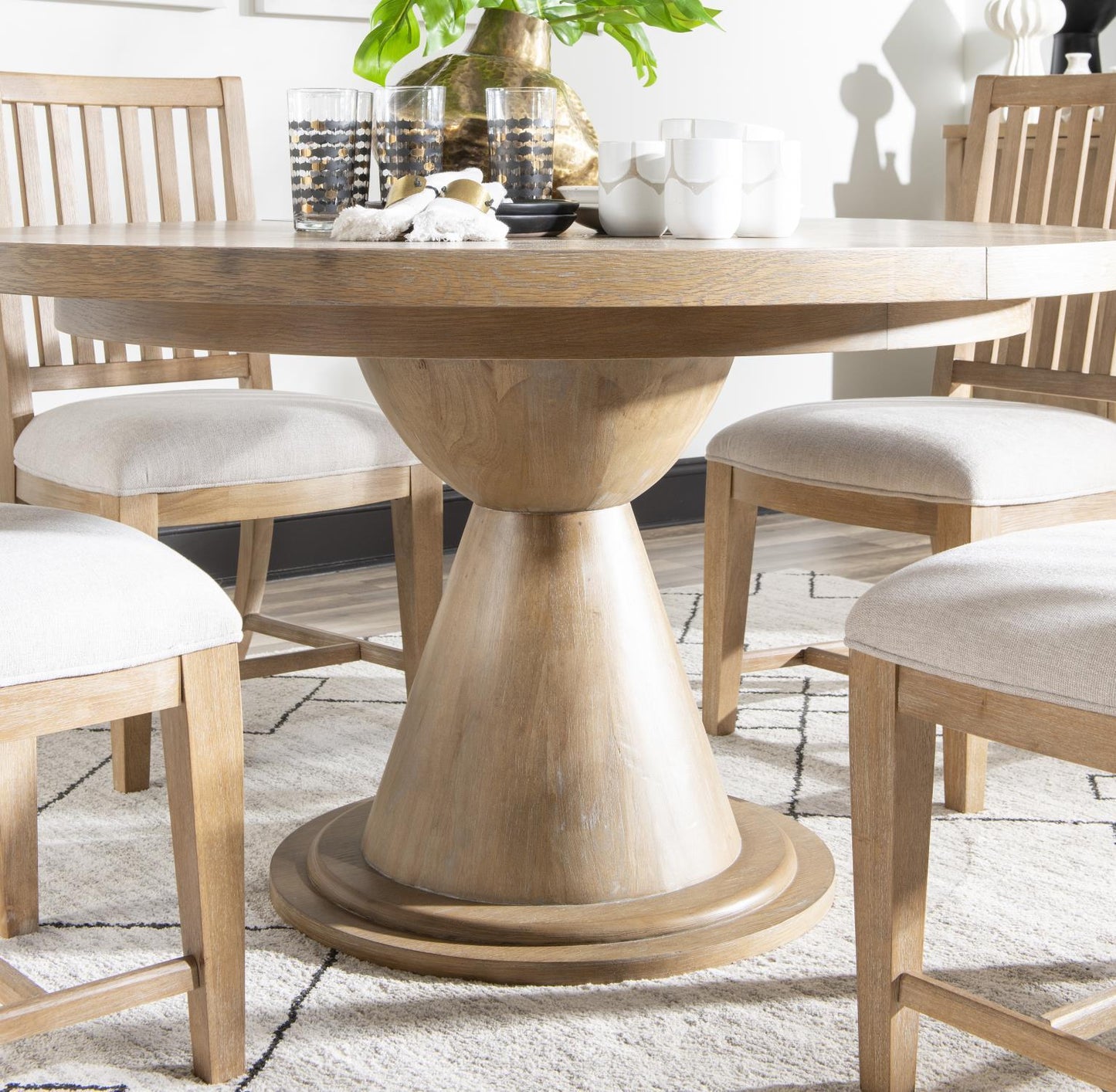 Torrance - Complete Round Dining Table - Aged Driftwood