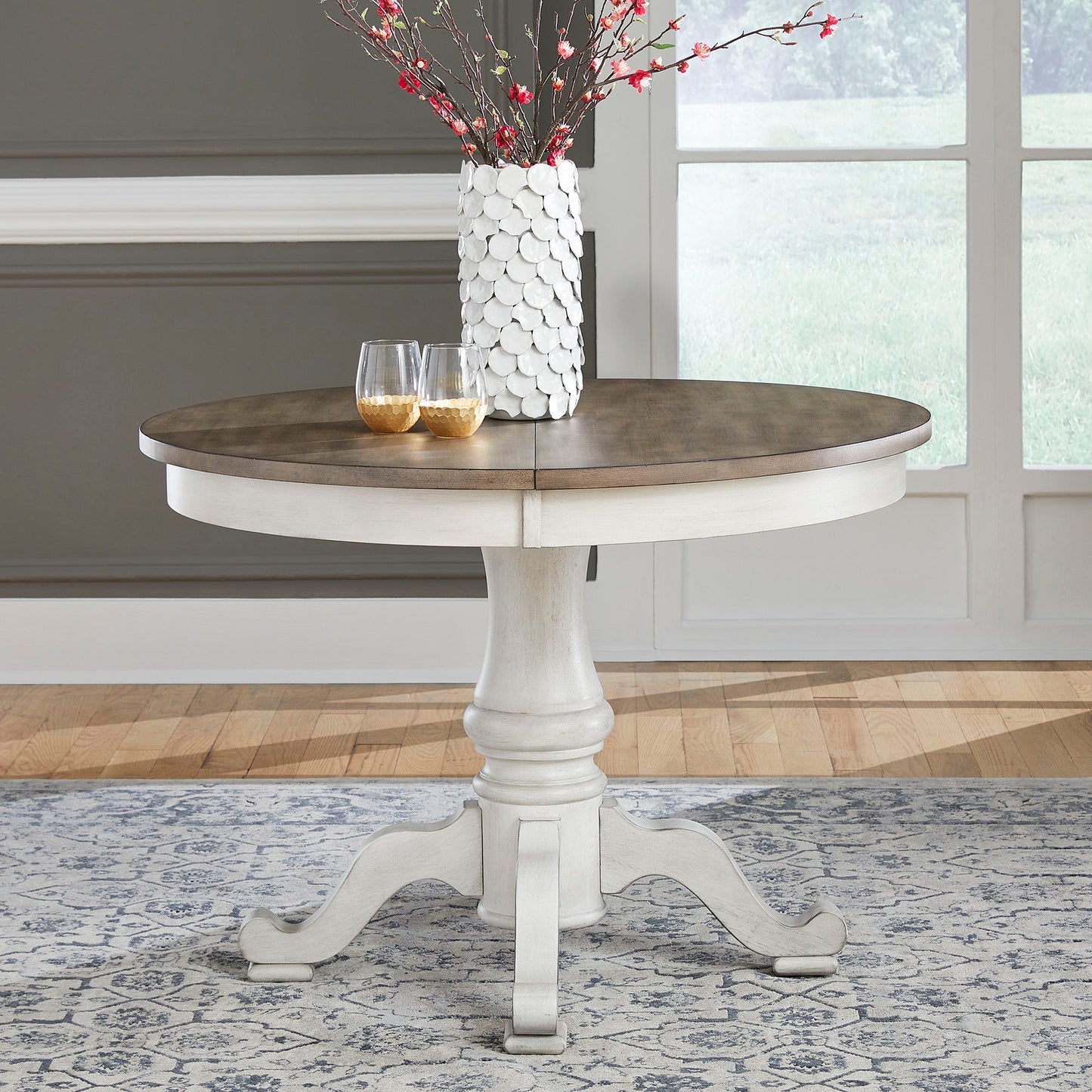 Ocean Isle - Single Pedestal Table Top - Antique White & Dark Brown