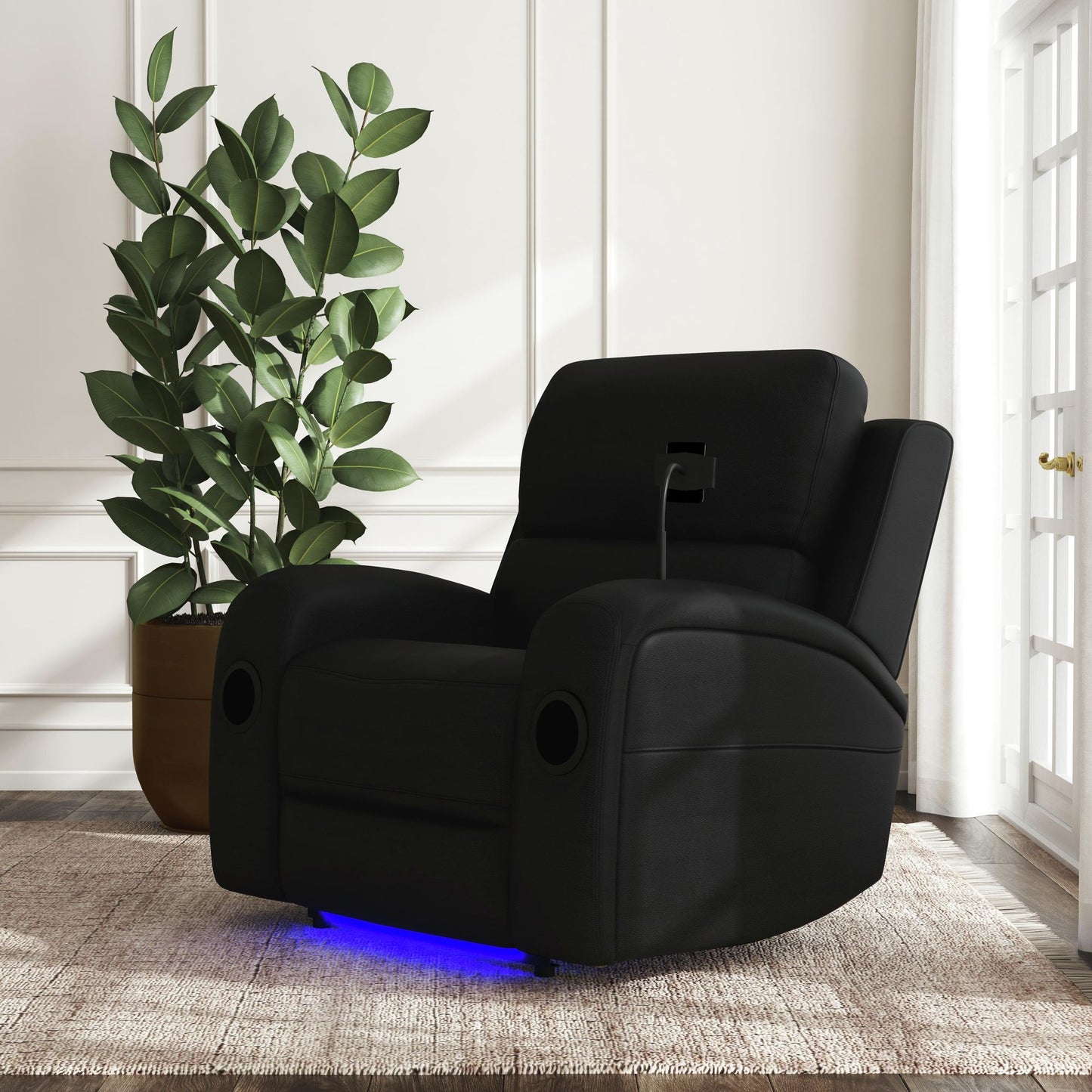 Euphora - P3 Power Glider Recliner With Heat Massage, Music, Ipad Holder With Wireless Charger, USB - Black