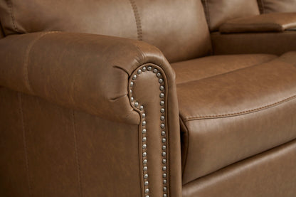 Bernard - Power Reclining Sofa With Console, Power Headrests & Lumbar, Nailhead Trim
