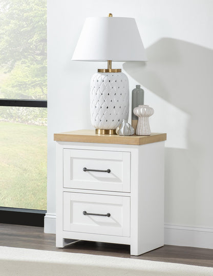 Horizons - 2 Drawers Nightstand - Pure White / Natural Oak