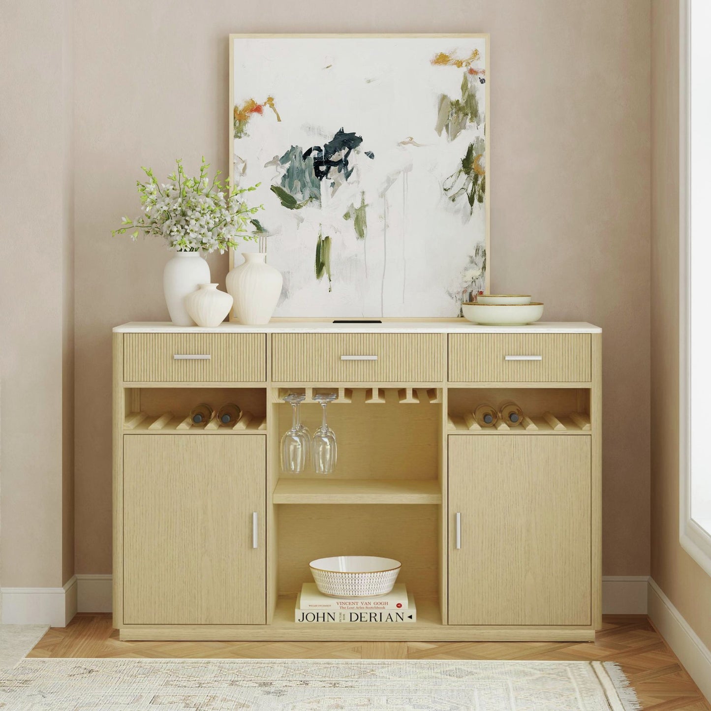 Cambrie - Buffet With LED And Power - Off-White And Natural