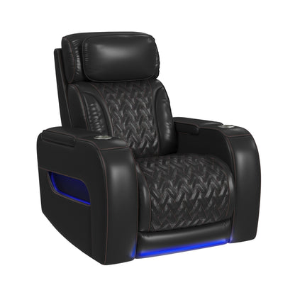 Prime Time - P3 Recliner With LED And Wireless Charger Pocket - Jett Black With Red Stitching