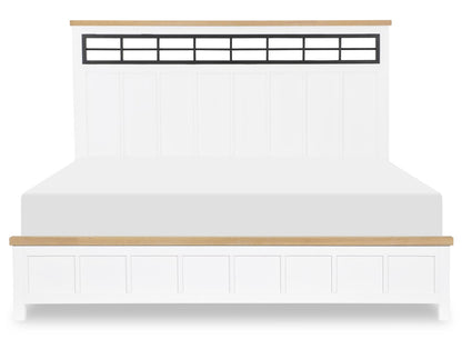 Horizons - Complete Panel Bed - Pure White / Natural Oak