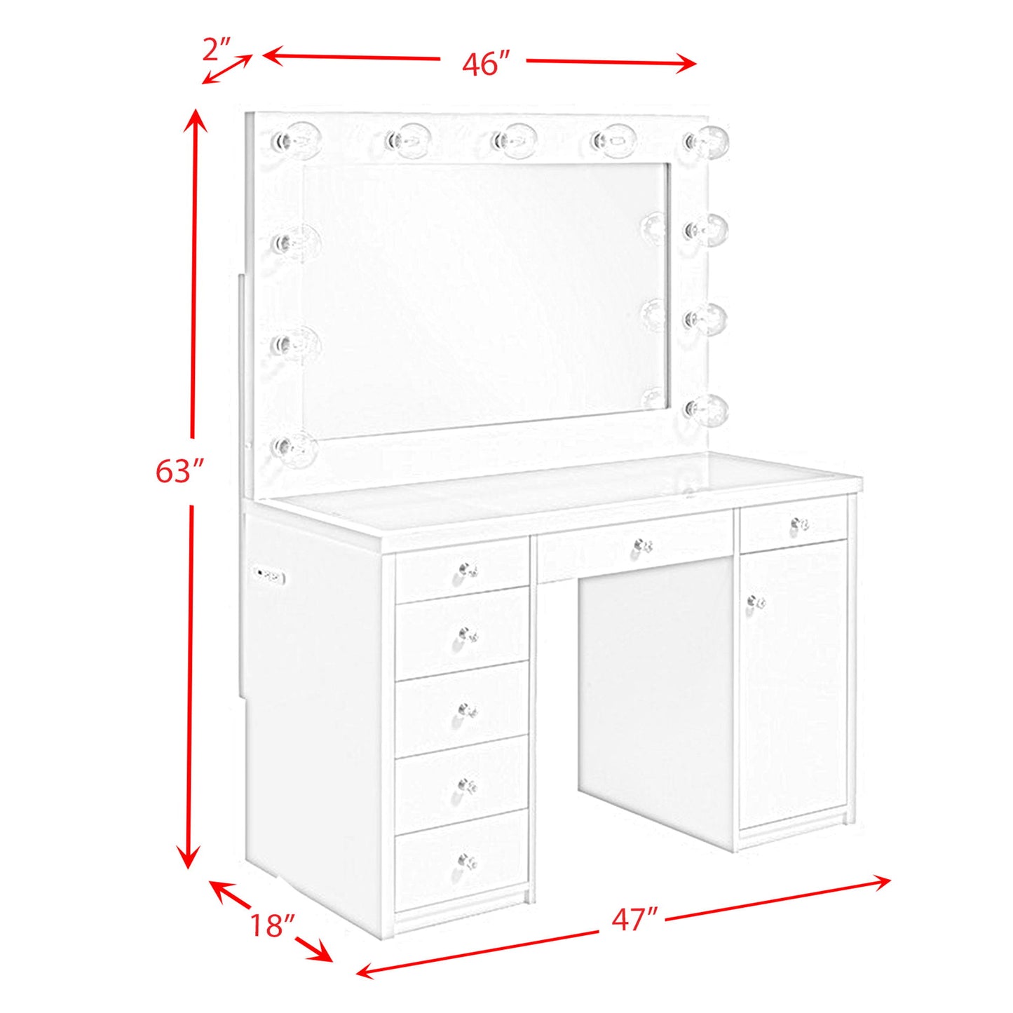 Amia - Complete Vanity With Lightbulbs - Glossy White