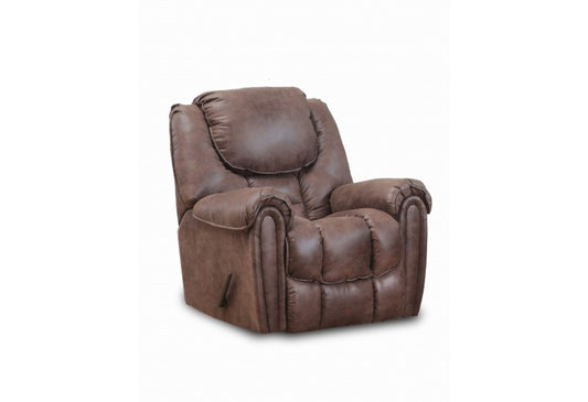 Hickok rocker recliner with scoop seat, flat welt accents, faux leather fabric, and plush leg support.