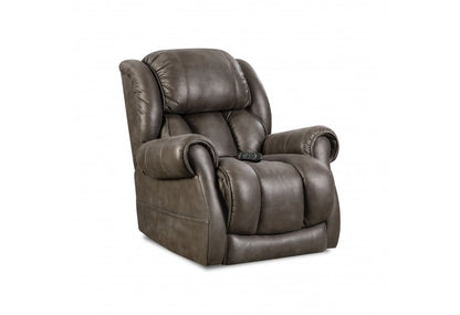 Modern power reclining loveseat with console, plush seating, adjustable headrest, lumbar support.