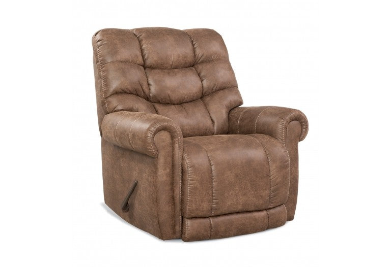 light brown rocker recliner with a lever on the right side